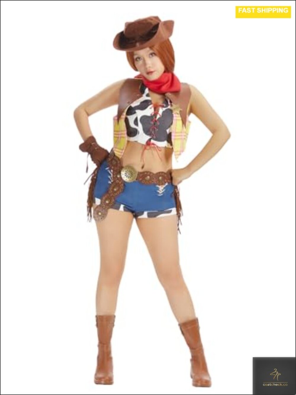 Women's Sexy Cowgirl Costume Set with Denim Vest Top and Hat